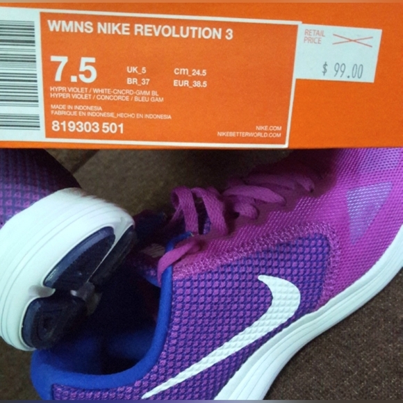 NIKE Revolution 3, NWOT, Women's Running Shoes, Purples & Blue, Size 7.5 - Picture 2 of 15
